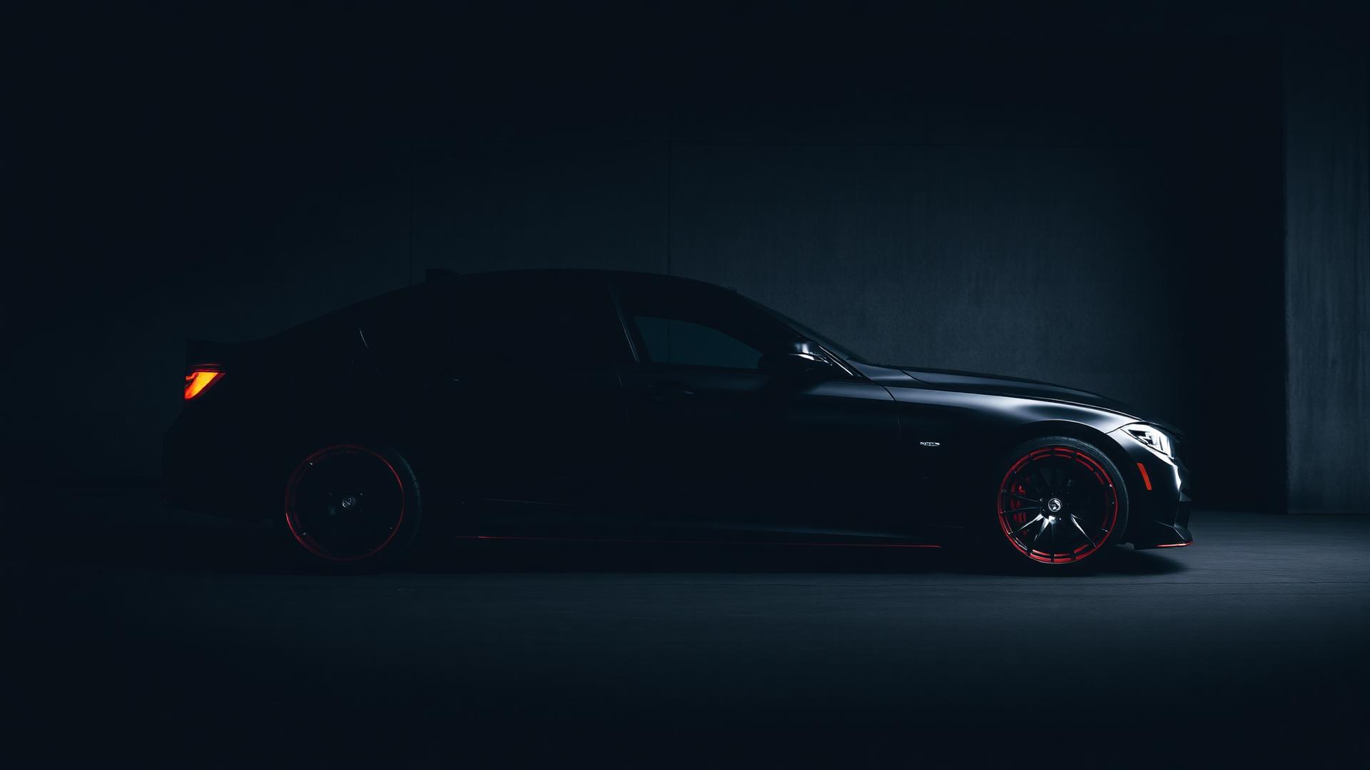 Auto premium in un garage con illuminazione rossa